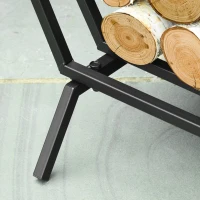 Outsunny 24" Firewood Log Rack Fireplace Log Holder Stylish Wood Storage Basket Carrier, for Outdoor and Indoor Use, Black(m-10)