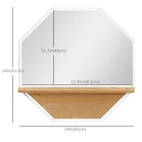 HOMCOM 24"x24"/61x61cm Octagon Wall Mirror with Wood Storage Shelf, Modern Mirror for Living Room or Bedroom Wall, White(m-3)