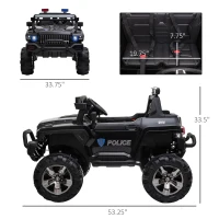 Aosom 12V Ride On Car 2-Seat Police Truck w/ Remote Control & 3 Speeds & LED Light Bar and Audio Input - Black(m-3)
