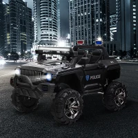 Aosom 12V Ride On Car 2-Seat Police Truck w/ Remote Control & 3 Speeds & LED Light Bar and Audio Input - Black(m-13)