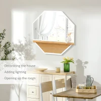 HOMCOM 24"x24"/61x61cm Octagon Wall Mirror with Wood Storage Shelf, Modern Mirror for Living Room or Bedroom Wall, White(m-4)