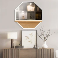 HOMCOM 24"x24"/61x61cm Octagon Wall Mirror with Wood Storage Shelf, Modern Mirror for Living Room or Bedroom Wall, White(m-7)