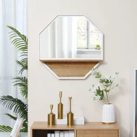 HOMCOM 24"x24"/61x61cm Octagon Wall Mirror with Wood Storage Shelf, Modern Mirror for Living Room or Bedroom Wall, White(m-6)