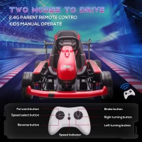 Aosom Electric Go Kart, 24V Outdoor Racer Drifter Car for Kids, with Remote Control, Music, LED Light, Ages 6+ Years, Red and Black(m-5)