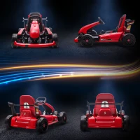 Aosom Electric Go Kart, 24V Outdoor Racer Drifter Car for Kids, with Remote Control, Music, LED Light, Ages 6+ Years, Red and Black(m-8)