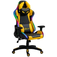 Vinsetto High-Back Racing Style Gaming Chair with RGB LED Lights, Computer Office Chair with Head and Lumbar Pillow and Adjustable Armrests, Black / Yellow(m-1)
