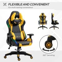 Vinsetto High-Back Racing Style Gaming Chair with RGB LED Lights, Computer Office Chair with Head and Lumbar Pillow and Adjustable Armrests, Black / Yellow(m-7)