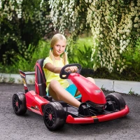 Aosom Electric Go Kart, 24V Outdoor Racer Drifter Car for Kids, with Remote Control, Music, LED Light, Ages 6+ Years, Red and Black(m-1)