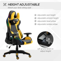 Vinsetto High-Back Racing Style Gaming Chair with RGB LED Lights, Computer Office Chair with Head and Lumbar Pillow and Adjustable Armrests, Black / Yellow(m-5)