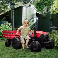 Aosom 12V Kids Ride On Tractor, Extra Large Kids Electric Battery Powered Car Toy with Back Trailer, Adjustable Speed, and LED Headlights, Red(m-2)