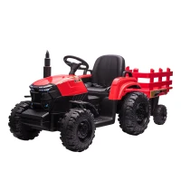 Aosom 12V Kids Ride On Tractor, Extra Large Kids Electric Battery Powered Car Toy with Back Trailer, Adjustable Speed, and LED Headlights, Red(m-9)