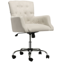 HOMCOM Mid Back Task Chair, Modern Home Office Chair with Tufted Button Design and Padded Armrests, Swivel Computer Desk Chair for Study Living Room Bedroom, Cream White