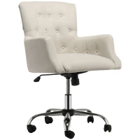 HOMCOM Mid Back Task Chair, Modern Home Office Chair with Tufted Button Design and Padded Armrests, Swivel Computer Desk Chair for Study Living Room Bedroom, Cream White(m-1)