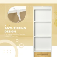 kleankin Tall Bathroom Storage Cabinet, Free Standing Bathroom Cabinet Slim Side Organizer with 3 Shelves and Bamboo Cabinet, White/Natural(m-6)
