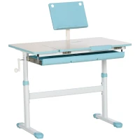 Qaba Kids Desk, Height Adjustable Children School Study Table, Student Writing Desk with Tilt Desktop, Drawer, Reading Board, Blue(m-1)