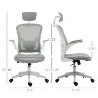 Vinsetto High Back Mesh Chair, Home Office Task Computer Chair with Adjustable Height, Lumbar Back Support, Headrest, and Arms, Gray(m-3)