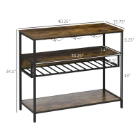 HOMCOM Industrial Wine Rack with 11-Bottles Holder, Free Standing Wine Shelf with Glass Holders for Home Bar, Kitchen, Rustic Brown(m-3)