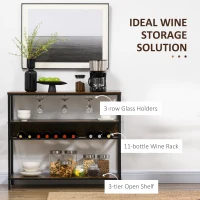HOMCOM Industrial Wine Rack with 11-Bottles Holder, Free Standing Wine Shelf with Glass Holders for Home Bar, Kitchen, Rustic Brown(m-4)