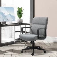 Vinsetto Mid Back Home Office Chair Height Adjustable Linen Fabric Desk Task Chair with Ergonomic Line Wide Seat, Thick Padding, and Armrest(m-9)