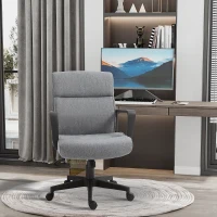 Vinsetto Mid Back Home Office Chair Height Adjustable Linen Fabric Desk Task Chair with Ergonomic Line Wide Seat, Thick Padding, and Armrest(m-10)