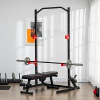 Soozier Multifunction Power Rack, Adjustable Squat Rack Stand with Pull Up Bar and Weight Plate Rack, Barbell Rack for Home Gym Weight Lifting(m-1)
