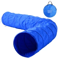 PawHut 16.4' 300D Oxford Portable Puppy Dog Tunnel Pet Agility Exercise Training Soft Crate, Blue(m-2)
