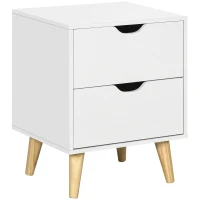 HOMCOM Modern Bedside Table, Nightstand with 2 Drawers and Pine Wood Legs for Bedroom, Living Room, White(m-11)