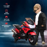 Aosom Kids Motorcycle with Training Wheels, 12V 7AH Battery-Operated Motorbike for Kids with Lights, Music, up to 3.7 Mph, Red(m-9)