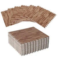 HomCom 96 Sq Ft Dark Wood Grain Look EVA Foam Exercise Floor Mats with Easy Connect Design & Soft Feel/Material(m-1)