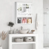kleankin Bathroom Mirror Cabinet, Wall Mounted Medicine Cabinet, 3 Shelf Organizer for Kitchen, White(m-1)