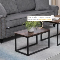 HOMCOM Nesting Tables Set of 2, Stacking Coffee Table Set with Steel Frame, Industrial Coffee Tables Living Room, Rustic Brown(m-5)
