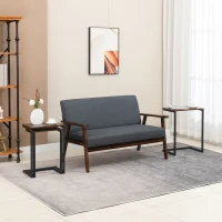 HOMCOM Nesting End Tables Set of 3, Industrial C-Shaped Snack Side Table with Steel Frame for Sofa Couch, Bed, Living Room, Rustic Brown(m-1)