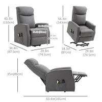 HOMCOM Electric Lift Chair, Power Chair Recliner with 8 Massage Vibration Points, Remote Control, Side Pockets, Dark Grey(m-3)