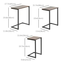 HOMCOM Nesting End Tables Set of 3, Industrial C-Shaped Snack Side Table with Steel Frame for Sofa Couch, Bed, Living Room, Rustic Brown(m-3)