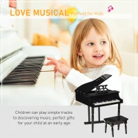HOMCOM Modern Kids Piano, 30 Keys, Set of 2, Mini Toy for Child, Grand Piano with Music Stand and Bench, Ideal Gift, Black(m-4)