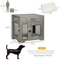 PawHut Dog Crate Furniture with Soft Water-Resistant Cushion, Dog Kennel End Table with Drawer, Puppy Crate for Small Dogs Indoor with 2 Doors, Gray(m-3)