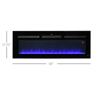 HOMCOM 50" 1500W Recessed and Wall Mounted Electric Fireplace Inserts with Remote, Adjustable Flame Color and Brightness, Cryolite-Effect Rocks, Black(m-3)
