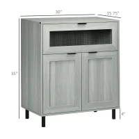 HOMCOM Sideboard Buffet Cabinet, Kitchen Cabinet with Metal Grid Flip Drawer, Adjustable Shelf, Accent Cabinet for Living Room, Grey(m-3)