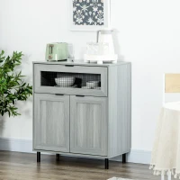 HOMCOM Sideboard Buffet Cabinet, Kitchen Cabinet with Metal Grid Flip Drawer, Adjustable Shelf, Accent Cabinet for Living Room, Grey(m-2)