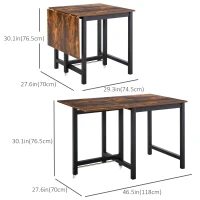 HOMCOM Foldable Dining Table Drop Leaf Folding Side Console Writing Desk for Kitchen, Dining Room, Rustic Brown(m-3)