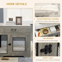 PawHut Dog Crate Furniture with Soft Water-Resistant Cushion, Dog Kennel End Table with Drawer, Puppy Crate for Small Dogs Indoor with 2 Doors, Gray(m-6)