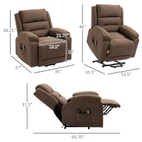 HOMCOM Electric Power Lift Chair for Elderly with Massage, Oversized Living Room Recliner with Remote Control, and Side Pockets, Brown(m-3)