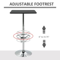 HOMCOM Square Pub Table Counter Bar Table with Faux Leather Tabletop and Adjustable Footrest for Living Room, Kitchen(m-4)