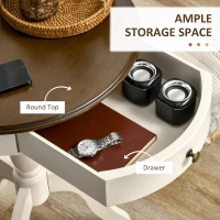 HOMCOM Retro Coffee Table, Pedestal Side Table with Drawer, Round Tabletop for Living Room, Bedroom, White(m-5)