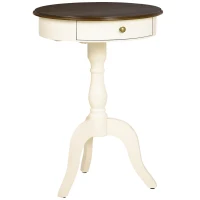 HOMCOM Retro Coffee Table, Pedestal Side Table with Drawer, Round Tabletop for Living Room, Bedroom, White(m-2)