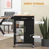 HOMCOM Kitchen Island, Compact Kitchen Cart on Wheels with Open Shelf & Storage Drawer for Dining Room, Kitchen, Black(m-4)