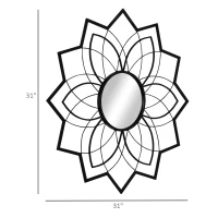 HOMCOM 31" x 31" Modern Flower Wall Mirror, Decorative Mirror for Living Room, Bedroom, Entryway, Home Decor, Black(m-3)