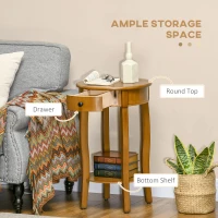 HOMCOM Round Side Table with Storage Drawer and Bottom Shelf, Retro End Table for Living Room, Bedroom, Brown(m-5)