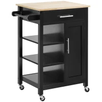 HOMCOM Kitchen Island, Compact Kitchen Cart on Wheels with Open Shelf & Storage Drawer for Dining Room, Kitchen, Black(m-2)