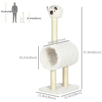 PawHut Cat Tree Alpaca-shaped Kitty Tower with Tunnel Sisal Scratching Post, 15.4" x 11.8" x 37.4", Cream(m-3)